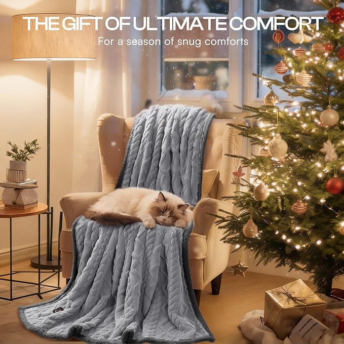 Luciphia Waterproof Pet Blanket, Liquid Pee Proof Dog Blanket for Sofa Bed Couch, Reversible Sherpa Fleece Furniture Protector Cover for Small Medium Large Dogs Cats, Light Grey King Size（90" x 82"）