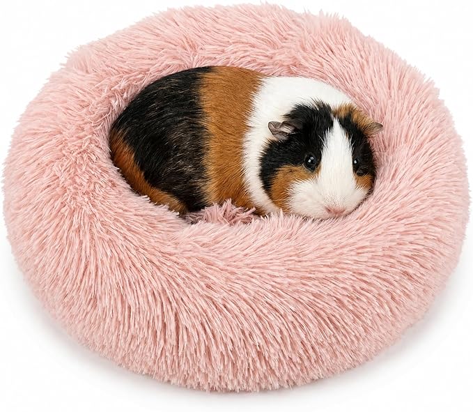 Guinea Pig Bed 11.8 Inch for Small Animal，Washable Small Animal Beds，Hideout Soft & Comfortable Donut Bed for Dwarf Rabbits/Hamster/Hedgehog/Ferrets,Pink