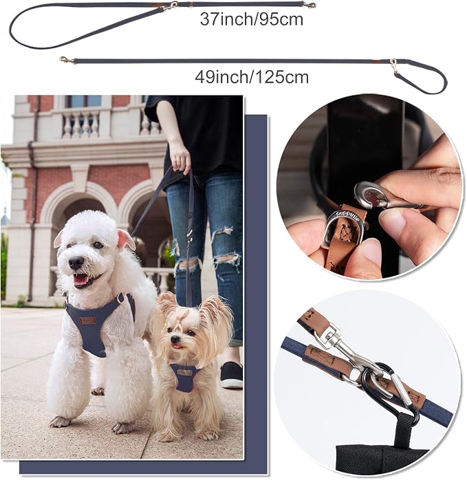 Puppytie Small Dog Harness with Multifunction Dog Leash,Lightweight Soft Adjustable No Choke Escape Proof Pet Harness Vest Pet Harness Vest,Navy,S