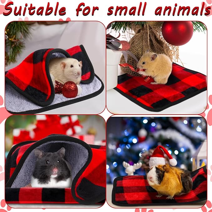 Reginary 4 Pcs Waterproof Guinea Pig Blankets Washable Small Animal Fleece Bedding Absorbent Guinea Pig Cage Liners Reusable Training Pee Pad Pet Sleep Mat for Hamster(Plaid,12 x 12 Inch)