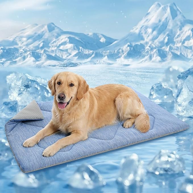 Queenmore Large Dog Cooling Mat for Dog, Portable Flat Pet Bed for Dogs and Cats, Non-Slip Summer Pet Sleeping Mat, Machine Washable, Dogs Cooling Pad Indoor (Blue Diamond, XLarge(43" x 31"))