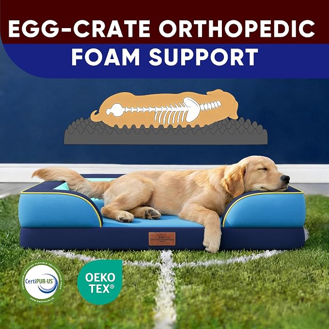 Comfort Expression Orthopedic Dog Bed for Extra Large Dogs 45x35 Inch, Waterproof Egg Crate Foam XL Pet Bed with Bolsters, Dog Couch with Washable Cover & Non-Slip Bottom, New Jersey