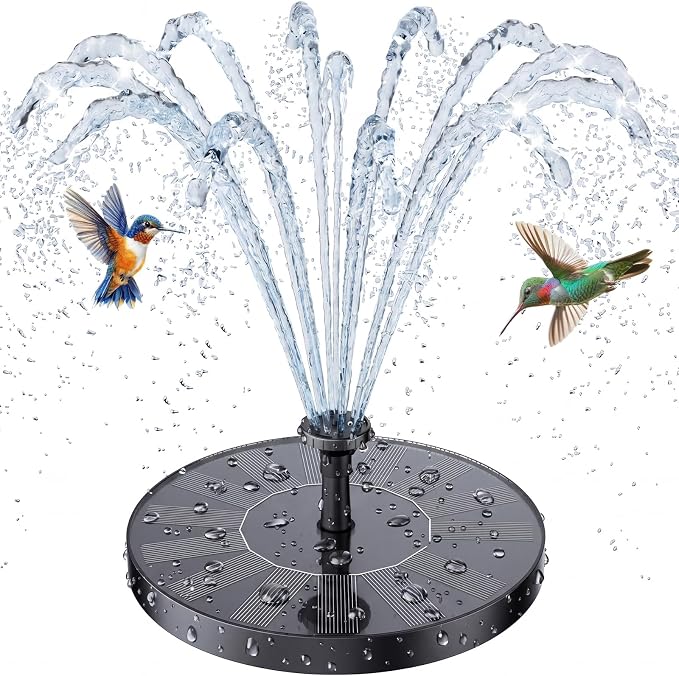 AISITIN Solar Bird Bath Fountain with 6 Nozzles, Solar Powered Floating Water Fountain Pump for Bird Bath, Pond, Pool, Garden, Fish Tank and Outdoor