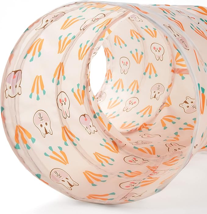 Tempcore Cat Tunnel for Indoor Cats, 3 Way Collapsible Pet Play Tunnel with Teaser Wand, Peek Holes & Hanging Ball, Interactive Tube for Kittens & Rabbits, Pink Rabbit