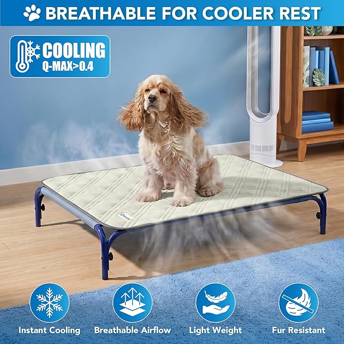 PetAmi Dog Cooling Mat, Waterproof Self Cooling Dog Pad with Non-Slip Backing, Q-Max >4.0 Pet Cooling Mat for Crate, Couch, Kennel & Car, Indoor Outdoor Summer Use, Beige, 29x40