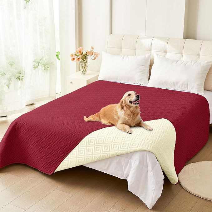 hyha Waterproof Dog Blanket, Soft Dog Bed Cover Pet Blankets, Waterproof Sofa Couch Cover for Dogs Washable, Reversible Pet Couch Covers for Sofa Furniture (68x82 Inch, Wine Red/Beige)