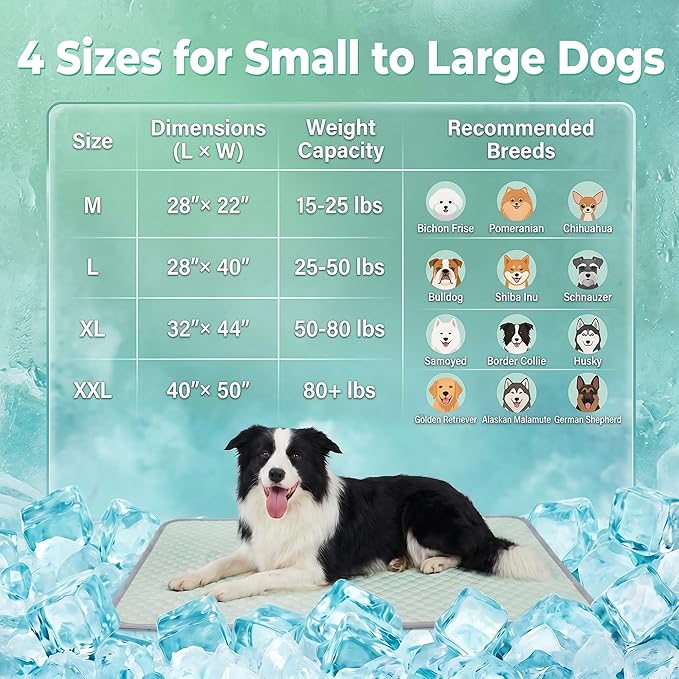 PatiencET Large Dog Cooling Mat, 32 x 44 in No-Gel Cooling Pad for Dogs, Cool Touch Pet Mat with Ice-Dot Texture, Washable Summer Dog Mat for Crate, Kennel, Floor, Sofa, Car, Light Green