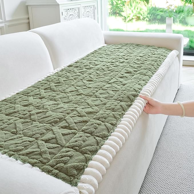 Fuzzy Couch Covers for Dogs, Non Slip Thick Dog Couch Cover Protector, Plush Pet Couch Covers for Sofa Washable, Soft Sofa Cushion Slipcovers Pet Friendly(1PC, Green, 27.6”x70.9”)