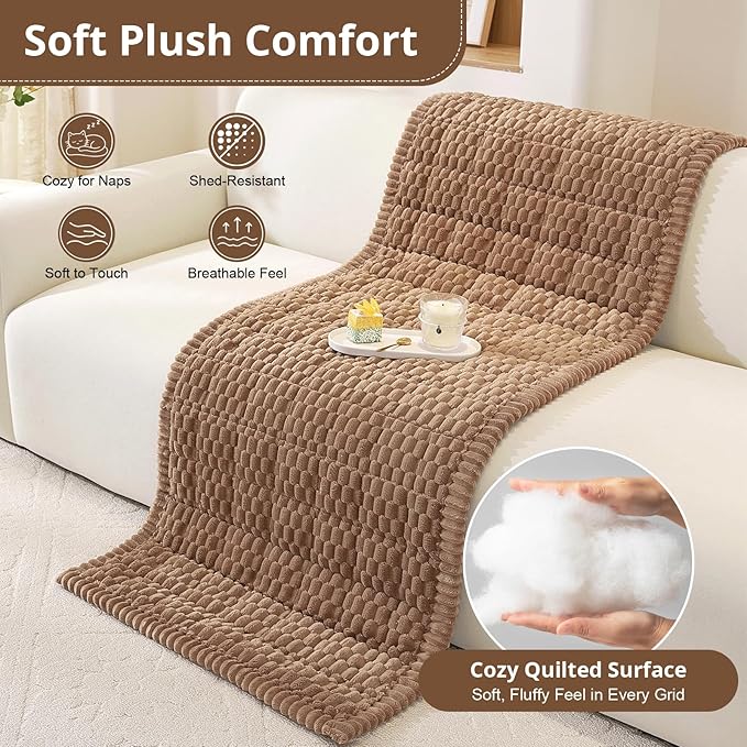 OstepDecor Couch Cover for Dogs, Washable Non Slip Sofa Cover for Pets, Soft Couch Covers for Sofa, Loveseat and Sectional, Furniture Protector Against Pet Hair & Scratches (27.6" x 82.7", Brown)