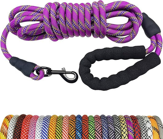 MayPaw Heavy Duty Rope Dog Leash, 6/8/10/15/20/30 FT Long Dog Lead Nylon Pet Leash, Soft Padded Handle Thick Lead Training Leashes for Large Medium Dogs (20ft * 1/2", Purple)