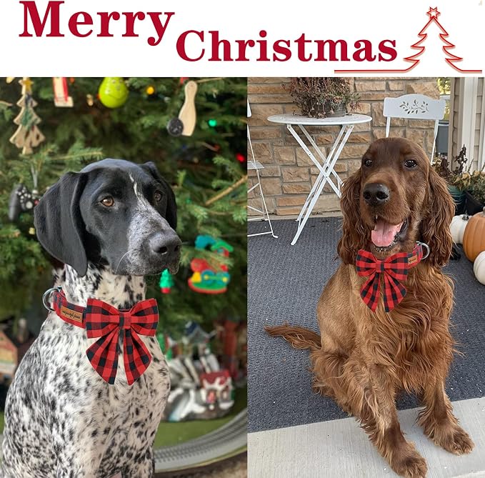 Unique style paws Christmas Dog Collar with Bow Tie Classic Red Plaid Puppy Collar for Small Medium Large Dogs as Holiday Winter Gifts-L