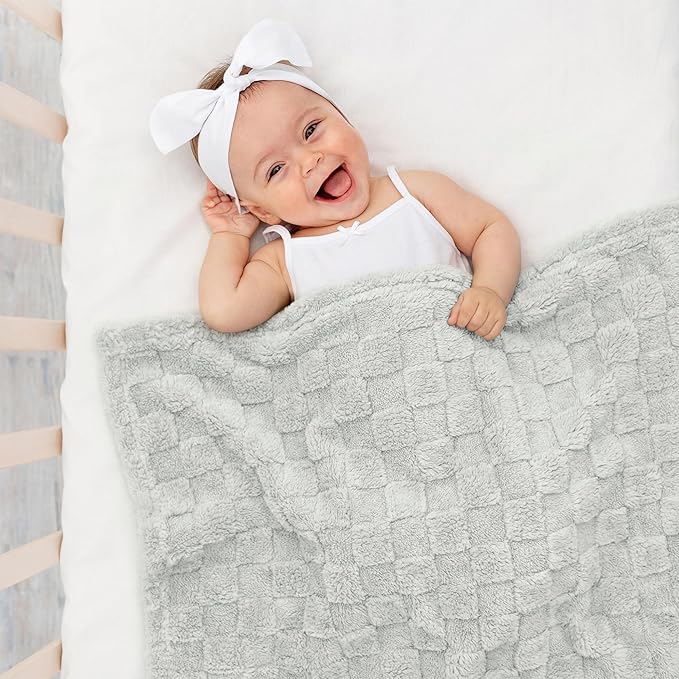 Americanflat 30x40 Jacquard Kids Throw Blanket - Soft and Breathable Mini Fleece Throw Blanket for Couch, Bed, Chair - Fleece Blankets Perfect for Home, Bedroom, or Outdoor - Checkered in Light Gray