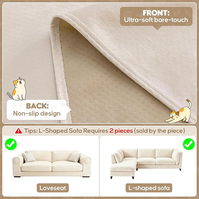 Loiion Velvet Sofa Cover, Ultra Soft Waterproof Non-Slip Couch Cover for Pets, Cat-Scratch Resistant Couch Cover, Pet & Kid Proof Scratch & Hair Resistant Washable Furniture Protector 134"X71" Beige