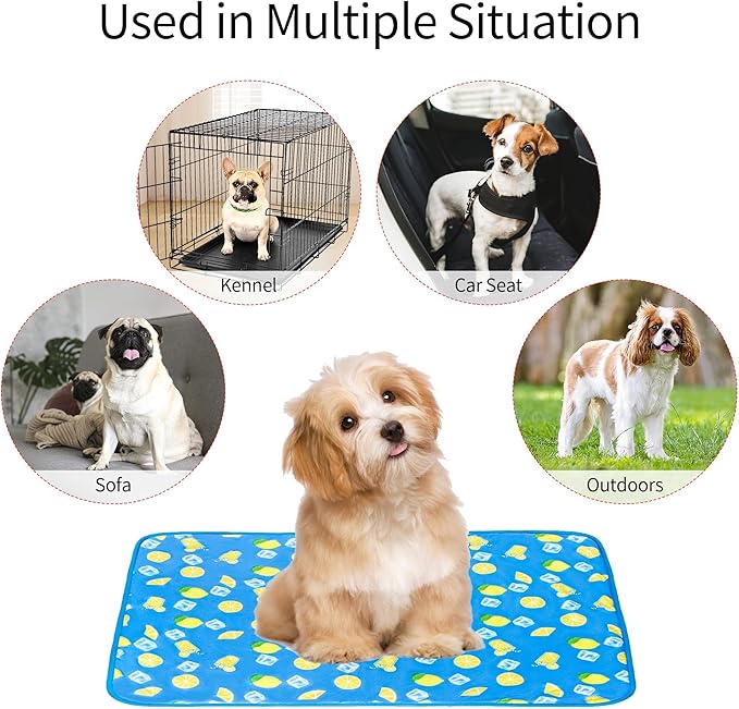 NACOCO Summer Pet Cooling Mat - Cat Dog Cushion Pad Sleeping Cool Lemon Comfortable Soft for Pets Kids and Adults (Dark Blue Lemon, M)