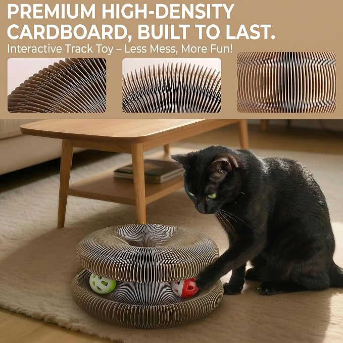 Magic Organ Cat Scratcher Board with 2 Bell Ball, Cat Ball Adventure The Ultimate Interactive Mental Physical Exercise for Indoor Cats Toy