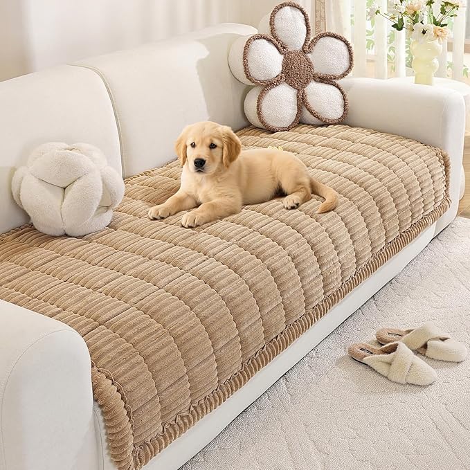 Royhom Couch Cover for Dogs Washable, Soft Thick Pet Couch Covers for Sofa, Pawcart Couch Protector Pet Friendly, Furniture Covers Dog Mat for Couches and Sofas (Khaki, 35.4 x 82.7 Inch)