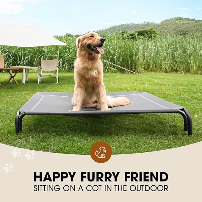 Czpalo Elevated Dog Bed, Raised Outdoor Dog Bed for Extra Large Sized Dog, Portable Cooling Pet Cot with Breathable & Washable Mesh, Indoor & Outdoor Pet Hammock with Skid-Resistant Feet.