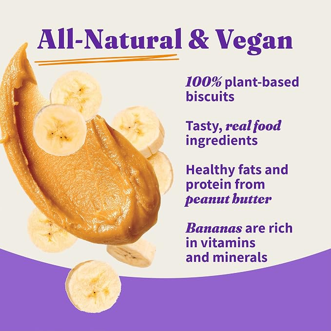 Halo Holistic Vegan Dog Treats, Plant-Based Dog Treat with Oats, Peanut Butter & Banana, Vegan Treat Pouch, 8 Oz Bag (Pack of 2)