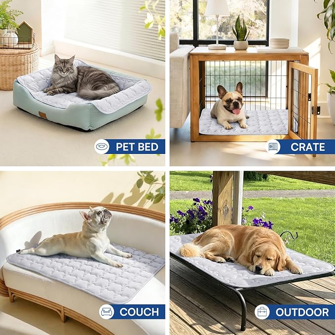 Luciphia Premium Dog Cooling Mat Non-Slip Q-MAX>0.5 Self-Cooling Pad for Small Pet Cat Indoor Portable Kennel Puppy Bed for Summer Crate Pad for Dog Washable Light Grey 20x30 inches
