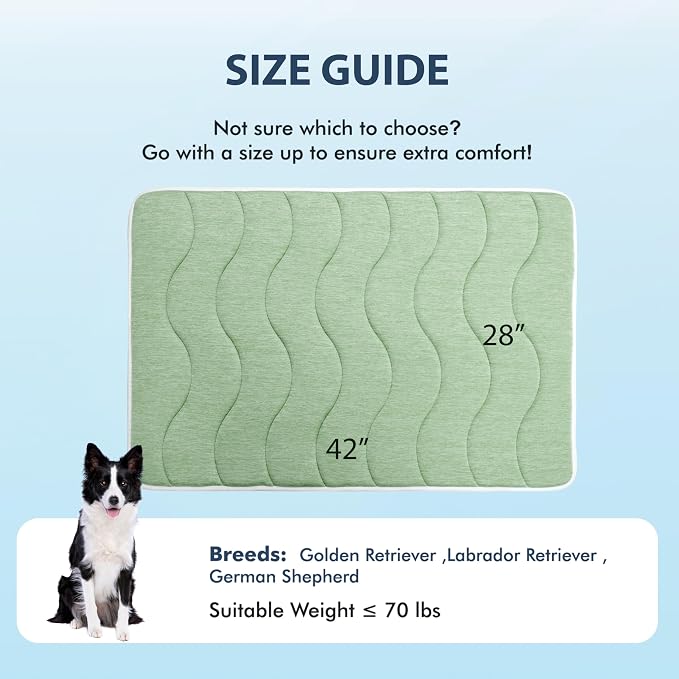MICROCOSMOS 0.8" Thick Cooling Dog Foam Pad & Summer Pet Sleeping Mat, Machine Washable, Materials Safe, Portable Flat Pet Bed for Dogs.(Green, 42" x 28")