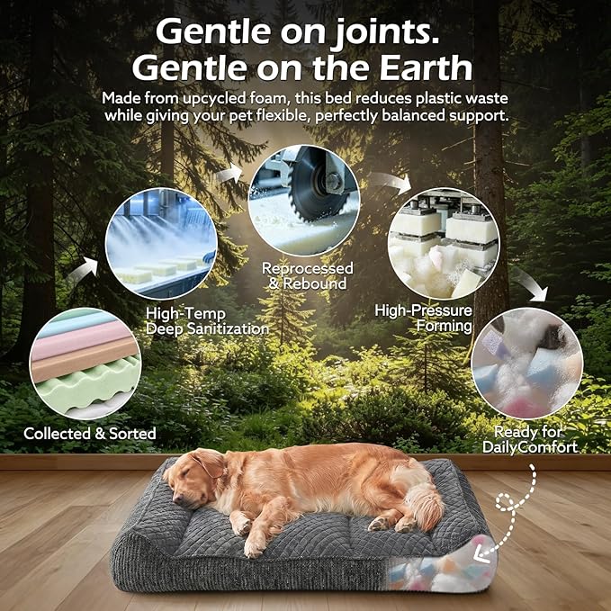 JOEJOY Orthopedic Dog Bed Medium Sized Dogs, Extra Thick Supportive Big Dog Couch Bed with Sides, Ultra Soft Pet Bed Sofa, Grey, 35''x25''