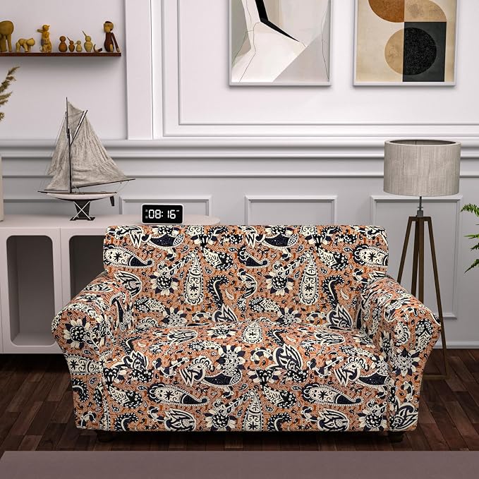 Stretch Couch Covers for 2 Separate Cushion Couch Sofa - Floral Printed Couch Sofa Cover ,Washable Sofa Slipcover,Pet Friendly Furniture Protector with Elastic Bottom,Universal Fit for Home(Loveseat)