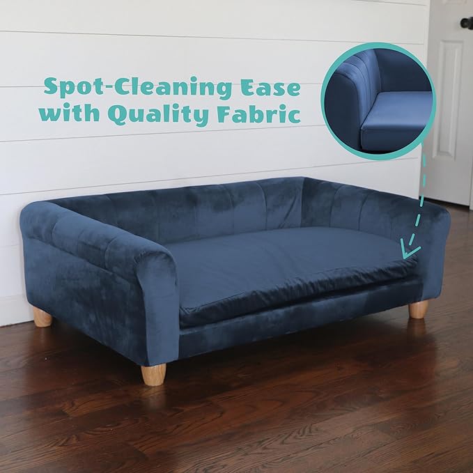 CRITTER SITTERS 42-in. Elegant Navy Faux-Velvet Rectangular Dog Sofa for Medium and Large Dogs, Elevated Plush Dog Couch
