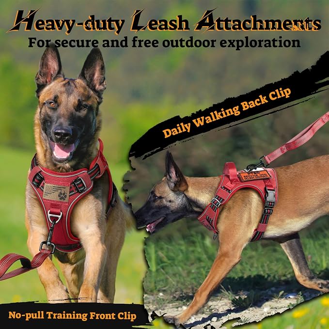 rabbitgoo Tactical Dog Harness for Large Dogs No Pull Adjustable Military Vest with Handle MOLLE Reflective Heavy Duty Dog Vest for Walking Training Hunting Outdoor Working Medium Size Dog Red XL