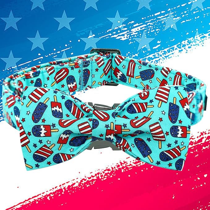 Elegant little tail Independence Dog Collar, Holiday Pet Collars with Bow Durable Patriotic Pet Collars Adjustable Dog Collar for Small Dogs
