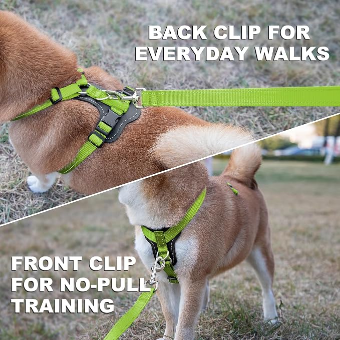 Plutus Pet Adjustable No Pull Dog Harness with Leather Accents, Heavy Duty Reflective Nylon Vest for Training, Hiking, Easy Walk Harness for Small, Medium, Large Dogs (Green, L)