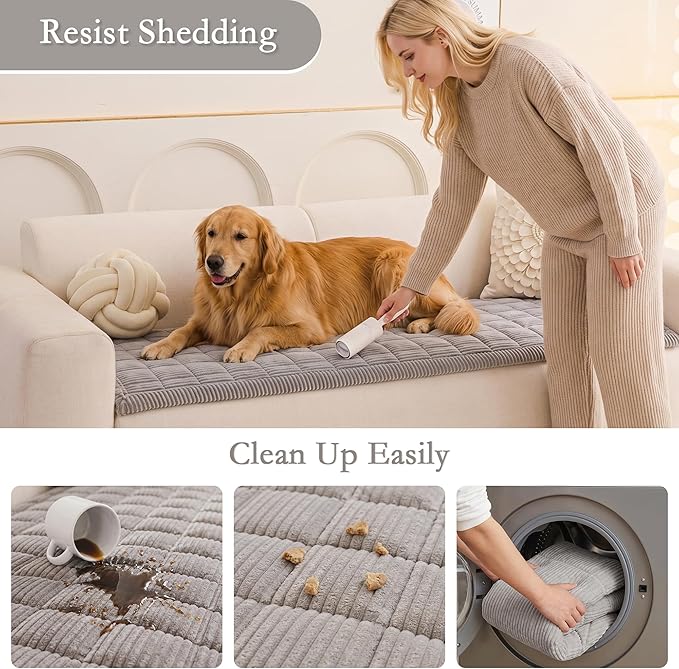 MEETSKY Couch Cover for 3 Cushion Couch Sofa, Grey Sofa Covers for Dogs Washable, Non-Slip Sofa Protector Pet Friendly Dog Mats for Couches Soft Furniture Covers, 27.6" x 82.7", Light Grey