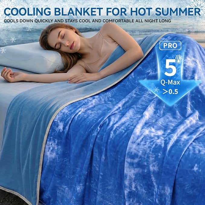 Guohaoi Cooling Throw Blanket for Hot Sleepers, Queen Size 90''×90'' Lightweight Breathable Summer Bed Blanket for Couch, Arc-Chill Q-Max >0.5 Cool Fiber,Lightweight Tie Dye Blanket Blue