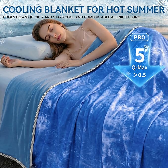 Guohaoi Cooling Throw Blanket for Hot Sleepers, Twin Size 50''×70'' Lightweight Breathable Summer Bed Blanket for Couch, Arc-Chill Q-Max >0.5 Cool Fiber,Lightweight Tie Dye Blanket Blue