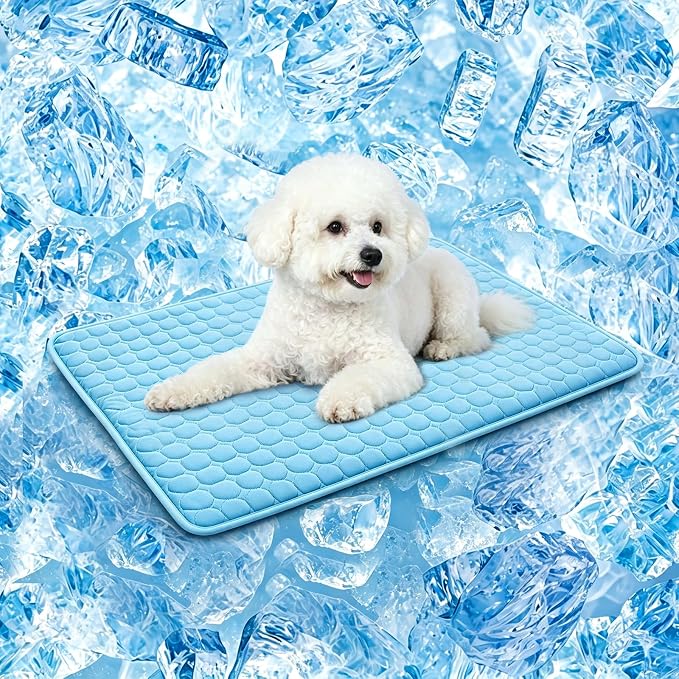 SOMOYA Dog Cooling Mat (Q-Max>0.4) Pet Cooling Pads Blanket Sleeping Kennel Mat,Ice Silk Cool Mat Pad Breathable Dog Bed Mats Beach for Large Dogs Cats (Blue, 27x22 in)