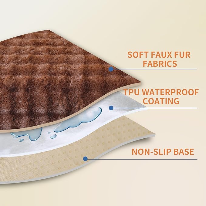 Waterproof Dog Bed Cover Non Slip Couch Covers for Dogs Washable Soft Faux Fur Sofa Cover Couch Covers for 3 Cushion Couch Sofa Pet Friendly (Brown)