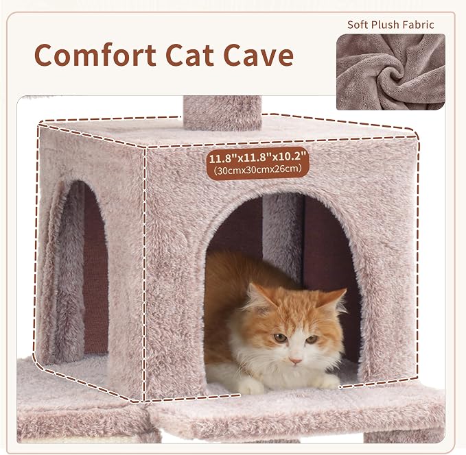 Gitelsnour Multi-Level Cat Tree for Indoor Cats, Cat Tower with 2 Scratching Boards, 2 Plush Padding Platforms, Cat Condo House with Hammock, Basket, Muchroom GCT022MU