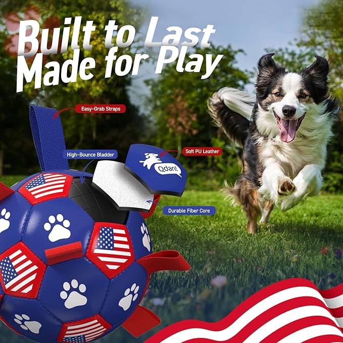 QDAN Dog Toys, Soccer Ball with Straps, Durable Dog Balls for Small Medium, Beach Pool Dog Water Toy (6 Inch)