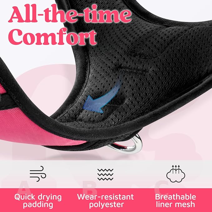 rabbitgoo Dog Harness for Large Dogs, 3 Buckles Easy On & Off No Pull Pet Vest, Soft Padded Walking Pet Harness with Control Handle, Adjustable and Reflective, Pink, L