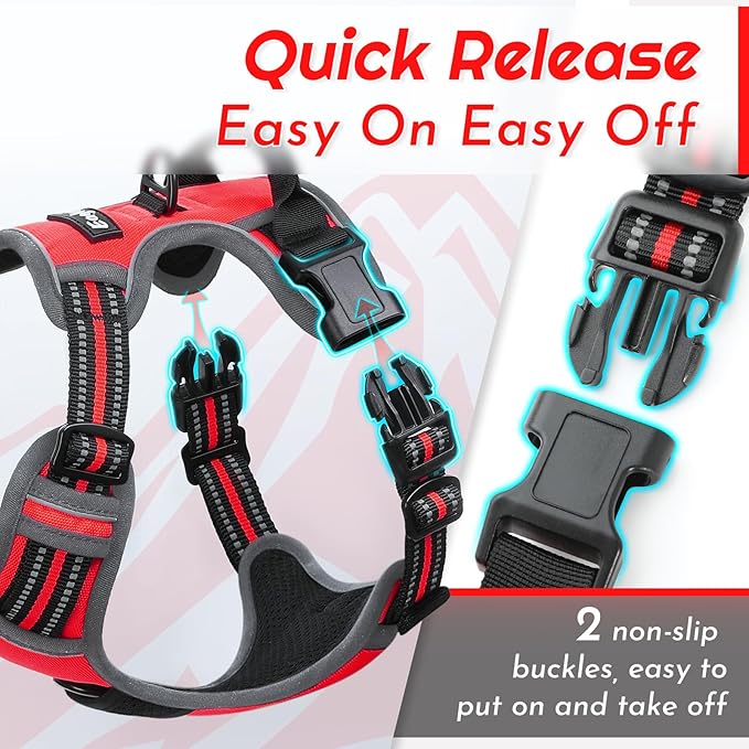 Eagloo Dog Harness for Large Dogs, No Pull Service Vest with Reflective Strips and Control Handle, Adjustable and Comfortable for Easy Walking, No Choke Pet Harness with 2 Metal Rings, Red, L