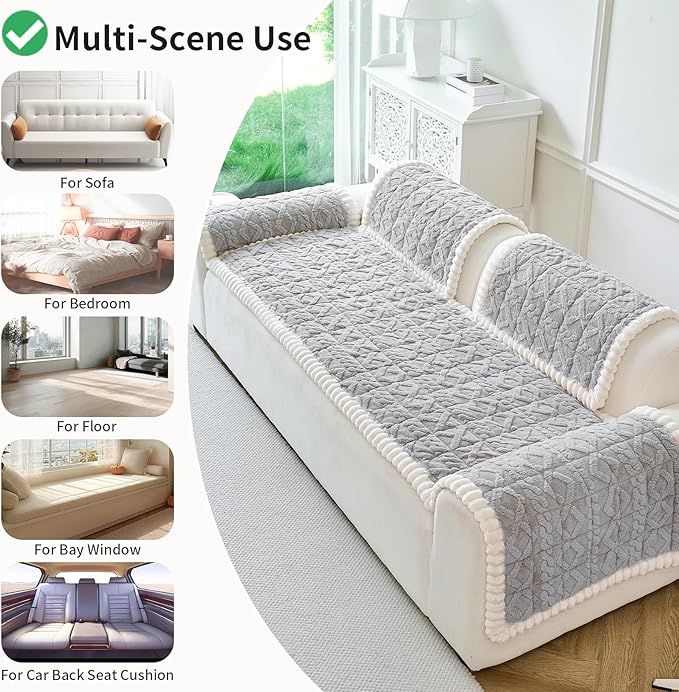 Fuzzy Couch Covers for Dogs, Non Slip Thick Dog Couch Cover Protector, Plush Pet Couch Covers for Sofa Washable, Soft Sofa Cushion Slipcovers Pet Friendly(1PC, Light Grey, 27.6”x59.1”)