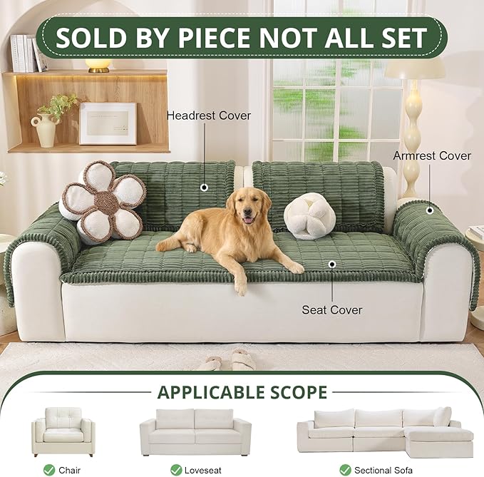 OstepDecor Couch Cover for Dogs, Washable Non Slip Sofa Cover for Pets, Soft Couch Covers for Sofa, Loveseat and Sectional, Furniture Protector Against Pet Hair & Scratches (35.4" x 35.4", Green)