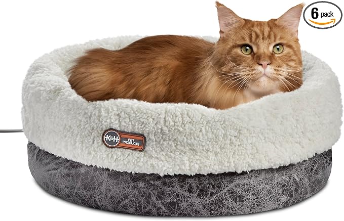 K&H Pet ProductsHeated Cat Bed Indoor,Thermo-Snuggle Cup Bomber Soft Heated Pet Bed for Large Indoor Cats & Small Dogs,Machine Washable,Waterproof-Heated Pad,Safety Listed,18 X 14in Gray,(Pack of 6)