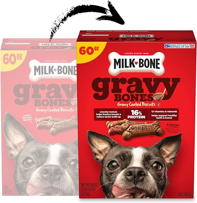 Milk-Bone GravyBones Dog Biscuits, Gravy Coated Small Dog Treats, 60 Oz. Boxes (Pack of 3)