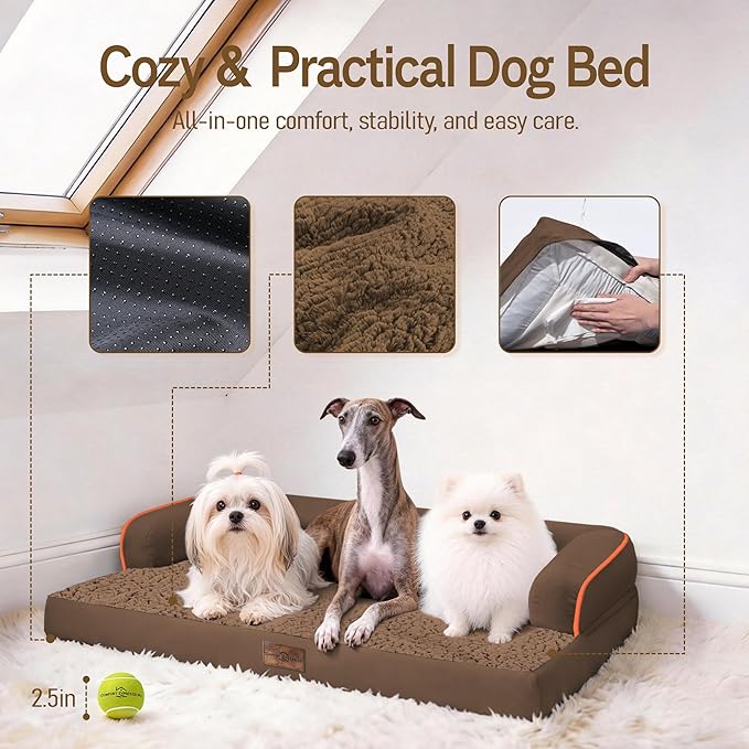 Comfort Expression Extra Large Dog Bed - Waterproof Orthopedic Dog Beds with Washable Jumbo Bed for Big Dogs, Removable Non-Slip Pet Couch Bolster Cover, 45x35