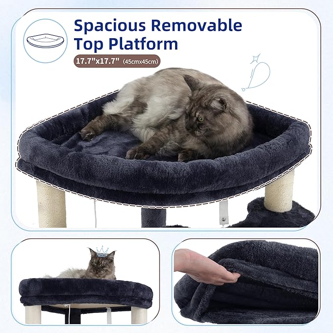Gitelsnour Corner Cat Tree for Indoor Cats, Cat Tower with All Sisal Scratching Posts, Multi-Level Cat Condo wth 2 Large Cat Caves, Big Top Perch, 2 Hanging Baskets, Sisal Ramp, Drak Gray GCT035G