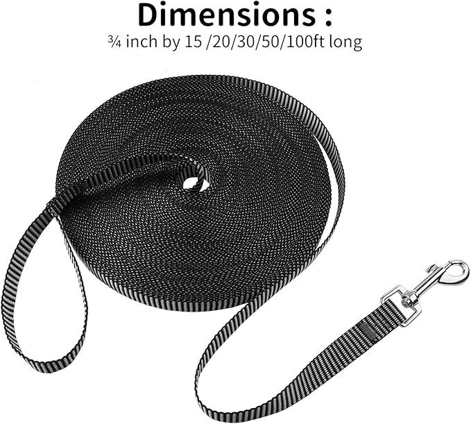Hi Kiss Dog/Puppy Obedience Recall Training Agility Lead - 15ft 20ft 30ft 50ft 100ft Training Leash - Great for Training, Play, Camping, or Backyard(30ft,Black_White)