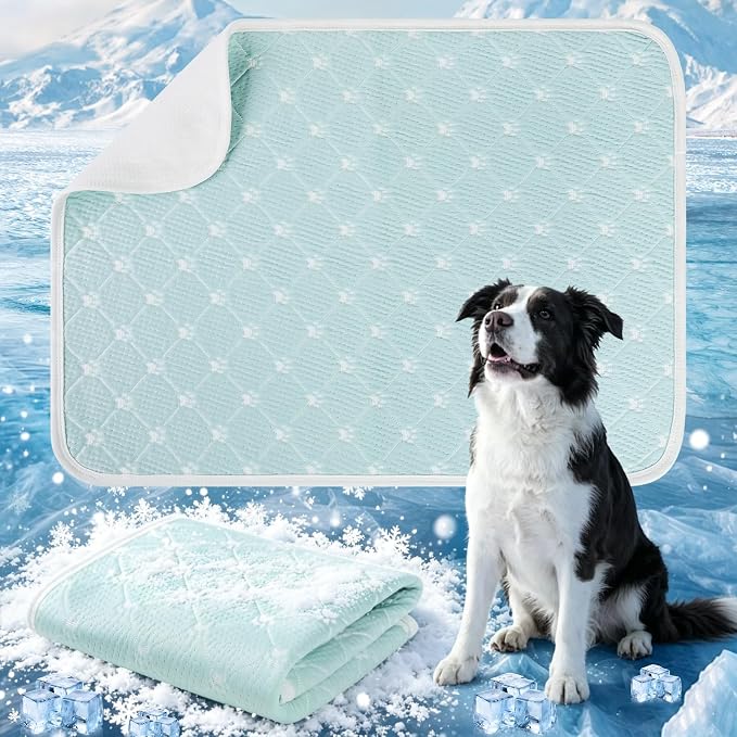 Cooling Mat for Dogs, Q-Max>0.5 Thin Breathable Dog Cooling Mat Blanket for Dogs, Anti-Slip Bottom Washable Pet Cooling Mat, Cool Relief & Portable for Travel Cooling Dog Bed,24x18, Blue.