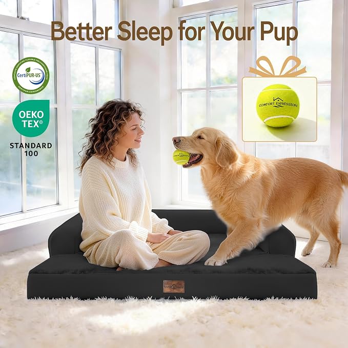 Comfort Expression Extra Large Dog Bed - XXL Orthopedic Washable Bed for Big Dogs - Waterproof Bolster Pet Couch with Removable Non-Slip Cover, 48 x 33