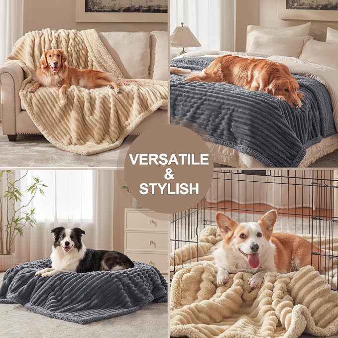 AIPERRO Waterproof Dog Blanket for Large Dogs, Washable Soft Puppy Cat Blanket Flannel Cotton Velour for Sofa Couch Protector, Comfort & Security Reversible Bed Protection for Pet, 60"X80", Gray
