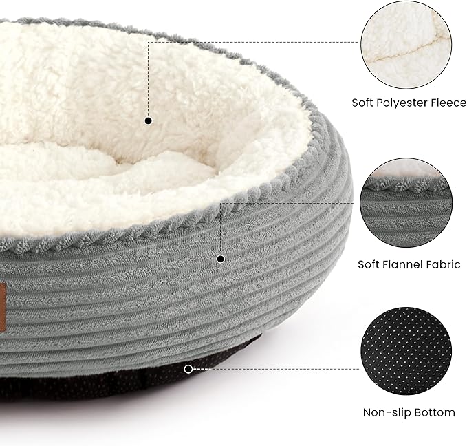Love's cabin Round Donut Cat and Dog Cushion Bed, 30in Pet Bed for Medium or Large Dogs, Anti-Slip & Water-Resistant Bottom, Soft Durable Fabric Pet Beds, Washable Calming Cat Bed, Light Grey